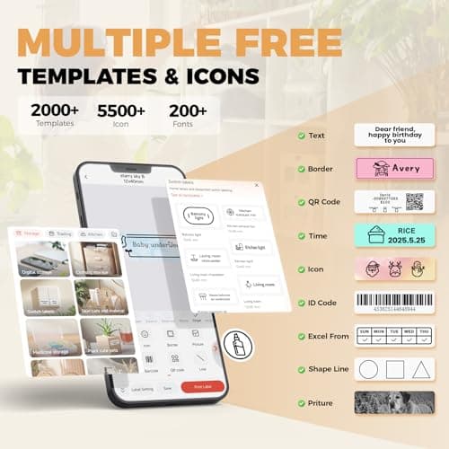 Bluetooth Mini Label Makers, Label Maker Machine with Tape for Organizing Storage, Portable Rechargeable Label Printer with Multiple Templates, Label Machine for Home, Office, Back to School Supplies 7