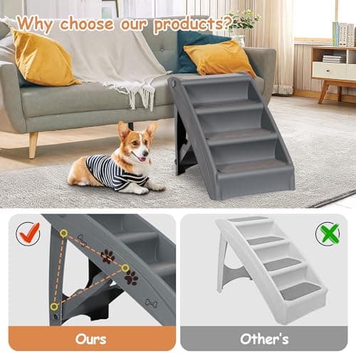 20" H 4-Step Dog Stairs for Small Dogs and Cats, Non-Slip Dog Steps for High Beds, Couch, Sofa, Sturdy Pet Steps (Grey) 6