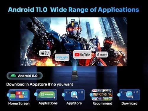 [180°Adjustable Stand]HIPPUS Smart Mini Projector with WiFi and Bluetooth, Full HD 1080P, Auto Keystone,4K Video Portable Ceiling Projector,Wifi 6,Android 11.0 (Black) 5