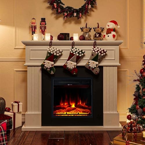 oneinmil Electric Fireplace with 43" Mantel, Farmhouse TV Stand with 18’’ Electric Fireplace Heater, 3D Realistic Flame, Fireplace for Bedroom, Living Room, White 7