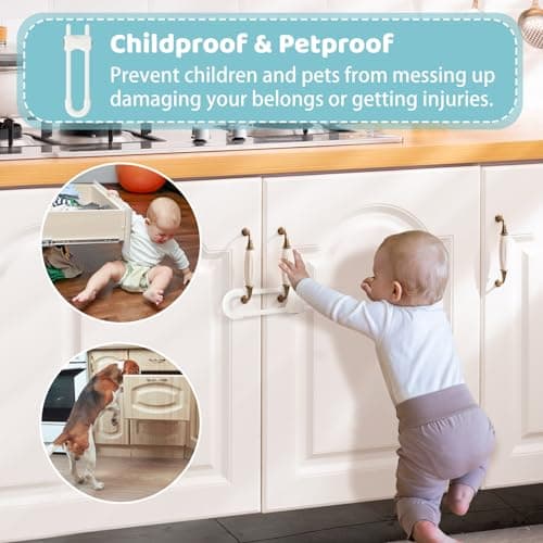 Baby Proofing Cabinets, Sliding Cabinet Locks for Babies, Adjustable U Shaped Baby Safety Locks, Childproof Cabinet Latch for Kitchen, Bathroom, Drawer, Cupboard Doors Knobs & Handles (6 Pack White) 5