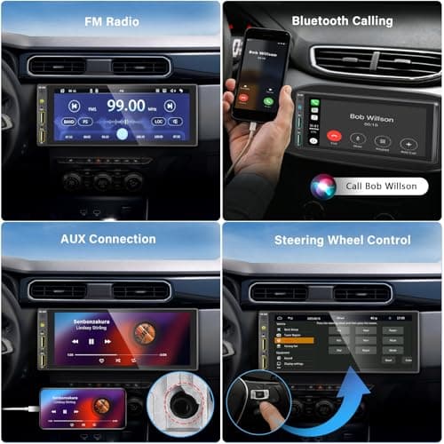 REAKOSOUND 6.9" Single Din Car Stereo with Apple CarPlay & Android Auto, Single Din Touchscreen Radio, Car Stereo with Bluetooth, Backup Camera, GPS Navigation, Mirror Link, FM/AM, EQ, USB, SWC, MIC 6
