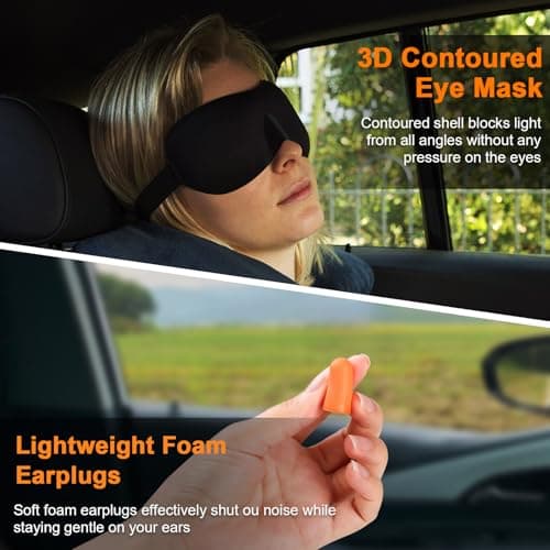 Vzpeun Travel Pillow - Hooded Neck Pillow Airplane Memory Foam Filling for Plane, Office, Cars Sleeping, Road Trip, Long Flights, Portable Plane Accessories, Includes Eye Mask & Earplugs (Black) 5