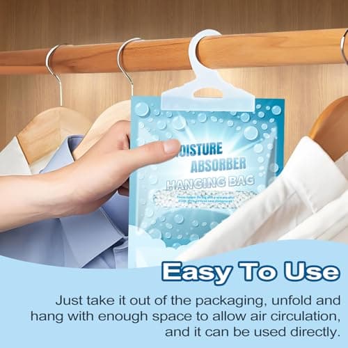 Corodo Moisture Absorbers Packets - 12 Pack Hanging Moisture Absorbers Dehumidifier Bags for Closet Bathroom Kitchen, Fragrance Free Humidity Absorber Packs, Removes Moisture & Odors 7