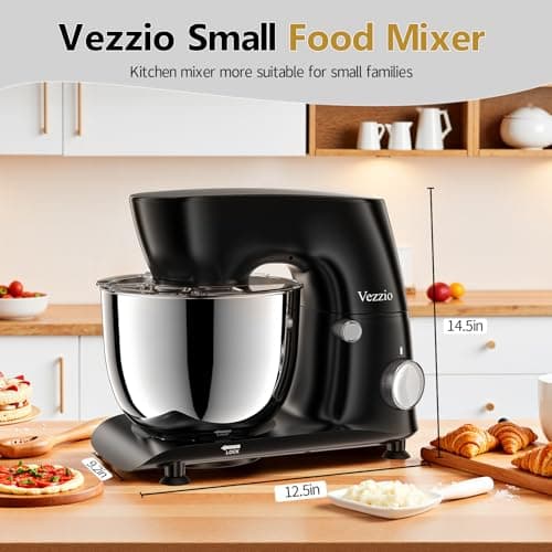 Vezzio Stand Mixer,6 Quarts,10-Speed Tilt-Head,Kitchen Food Mixer with Stainless Steel Bowl,Dough Hook,Whisk, Beater,Egg White Separator (Black) 5