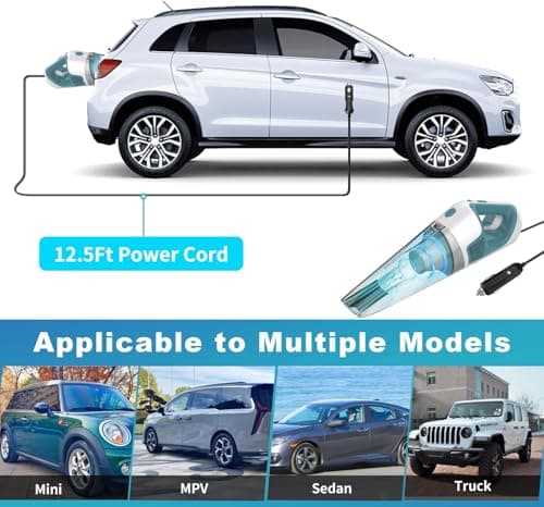 PEGOVO Car Vacuum Cleaner High Power 9000PA, Mini Portable Handheld Vacuum, Corded Wired Hand Vacuum Cleaner for Cleaning-Deep Detailing Cleaning Kit with LED 5