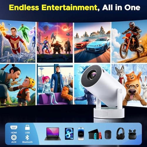 Mini Projector with Built-in Rechargeable Battery for Outdoor, Portable Projector with WiFi and Bluetooth, 4K Projector for Bedroom, Smart Projector Compatible with iphone/TV Stick/HDMI/USB/Laptop 8