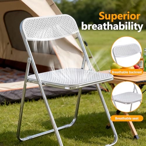 JPBSTO Folding Chairs, 300lb Capacity Steel Frame, Foldable for Indoor Outdoor Party,2-Pack,White 5