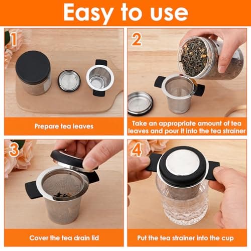 BXUYAOXMC 2 Pack Tea Infuser for Loose Tea, Stainless Steel Fine Mesh Tea Strainer with Lid & Heat-Resistant Handles, Large Capacity Tea Steeper for Teapot Cup Mug – Dishwasher Safe 6
