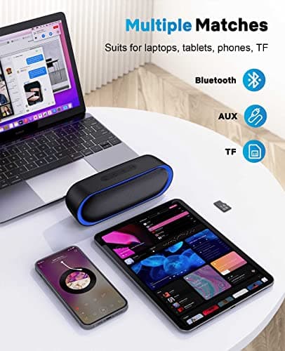 LENRUE Bluetooth Speakers, Waterproof Portable Speakers with TWS, 24 Playtime, Stereo Sound, Wireless for Home Shower Pool Beach Outdoor (Black) 5