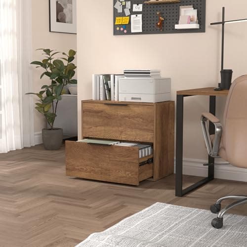 LUCYPAL 2 Drawer Lateral File Cabinet,Wood Filing Cabinets for Home Office,Large Printer Stand File Cabinets with Handle for Letter Size Files,Brown 27.56" W x 14.57" D x 24.02" H 6