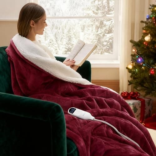 Bedsure Heated Blanket Throw Blanket - Fast Heating Electric Blanket, Soft Flannel Heated Throw with 4 Time Settings, 6 Heating Settings, Gifts for Grandma, Grandpa, Grandkids (50"x60", Burgundy) 8