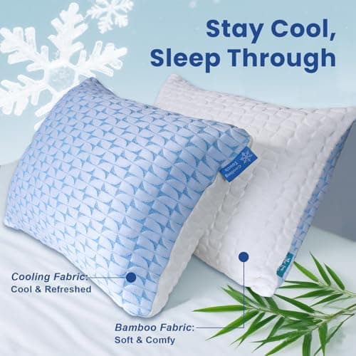 QUTOOL Firm Pillow Shredded Memory Foam, Cooling Pillow for Hot Sleeper, Adjustable Bed Pillow for Side Back Stomach Sleepers, Washable Cover, CertiPUR-US Certified, Queen Size Set of 2 5