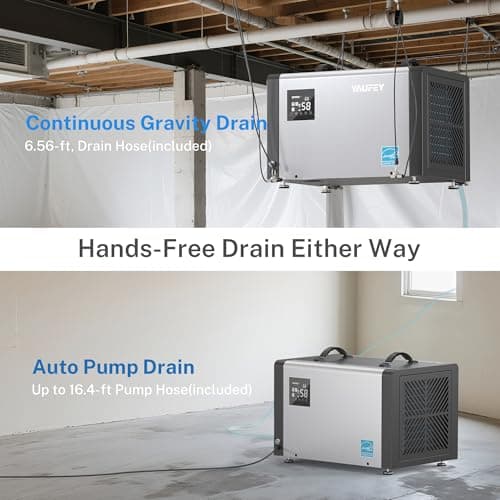 Yaufey 70 Pint Energy Star Commercial Dehumidifier with Pump for Crawl Space, Basement, Industrial, up to 5,000 Sq. Ft., 10%-98% RH Humidity Control, Auto Defrost, TUV Certified, 5-Year Coverage 5