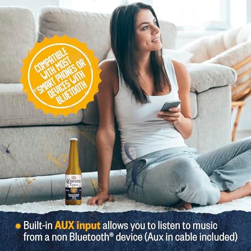 Corona Beer Bottle Bluetooth Speaker – 30FT Range Portable Wireless Stereo Sound System with Bluetooth + AUX Support, 3 Hour Playtime, Travel-Friendly Audio for Outdoor & Indoor Activities 8