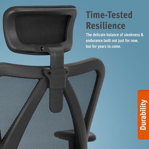 Duramont Ergonomic Office Chair - Adjustable Desk Chair with Lumbar Support and Rollerblade Wheels - High Back Chairs with Breathable Mesh - Thick Seat Cushion, Head, and Arm Rests - Reclines (Black) 7