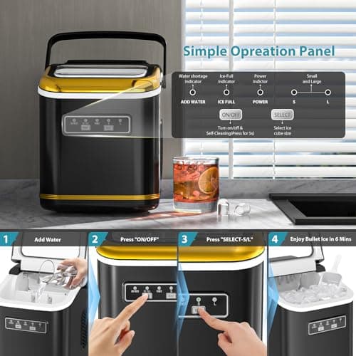 Electactic Ice Maker Machine Countertop Portable Compact Small Bullet Ice Maker with Self Cleaning,9 Cubes in 6 Mins,26lbs in 24Hrs, for Home and Kitchen(Black) 6