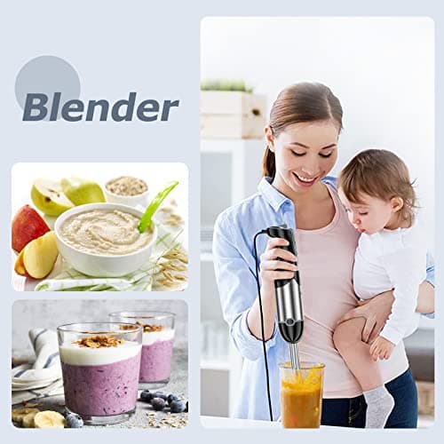 FRESKO Immersion Hand Blender 4-in-1, 500W Powerful Stainless Steel Emulsion Blender Handheld with 12-Speeds & Turbo Mode, Includes Measuring Cup, Chopper & Whisk, Ideal for Blending Soups & Smoothies 5