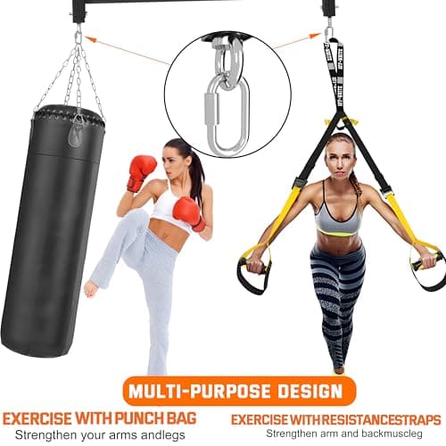 HWOOUSA 48" Ceiling Mount Pull Up Bar, Heavy Duty Multi-Grip Rafter Chin Up Bar for Garage/Basement/Backyard Ceiling Beam, Adjustable Height&Supports to 650 Lbs 5