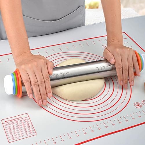 Rolling Pin with Adjustable Thickness Rings for Baking,Stainless Steel Dough Roller,Baking Supplies for Cookie Fondant Pizza Cake Pasta 6
