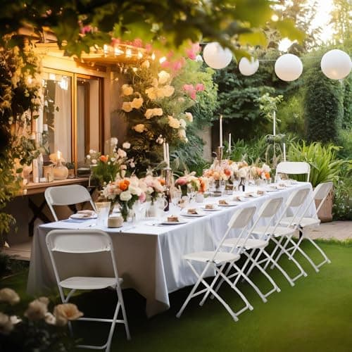 Winlice 10 PCS Plastic Folding Chair, Portable Commercial Chair, 450 LB Capacity Premium Plastic Folding Chairs, Folding Chair for Wedding Party Outdoor Indoor, Stackable Folding Chairs White 2