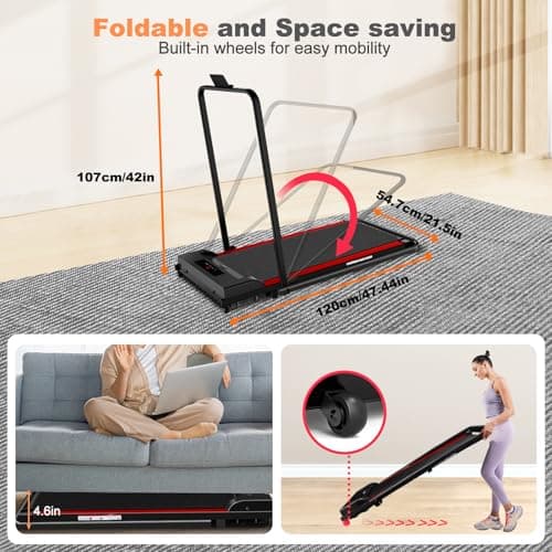 Walking Pad Treadmill, 3.0HP Walking Pad with Handle Bar, Foldable Treadmills for Home Office, Running Machine with LED Display & Remote Control, 20" Widened Running Belt, 300 Lbs Capacity 5