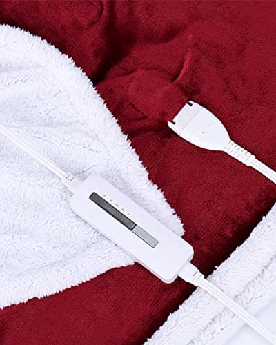 McJaw Electric Heated Blanket Throw Size 50" x60”, 5 Heating Levels & 3 Hours Auto Shutdown, Super Soft Flannel with Sherpa, ETL Certified Overheating Protection, Red 5