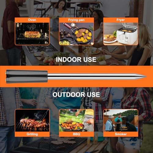 Wireless Meat Thermometer Bluetooth with Ceramic Probe for Grilling/Cooking/BBQ - Waterproof Digital Oven Food Thermometer, 600Ft Range & Smart App Compatibility iOS/Android/Air Fryer 8
