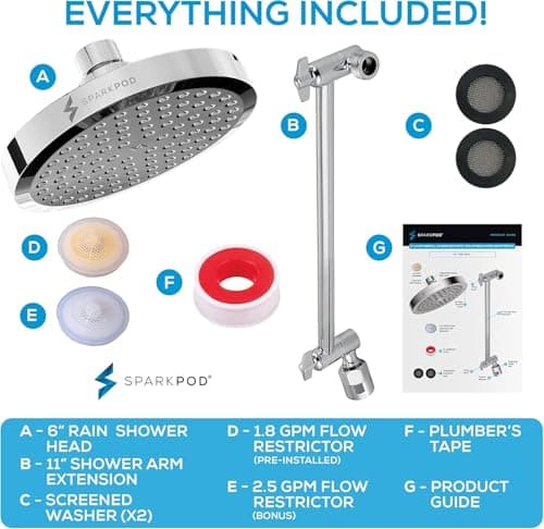 SparkPod Round Rain Shower Head with Extension Arm - Height Adjustable Shower Head with High Pressure Performance - Easy 1-Minute Installation (11" Arm Extension, Luxury Polished Chrome) 7