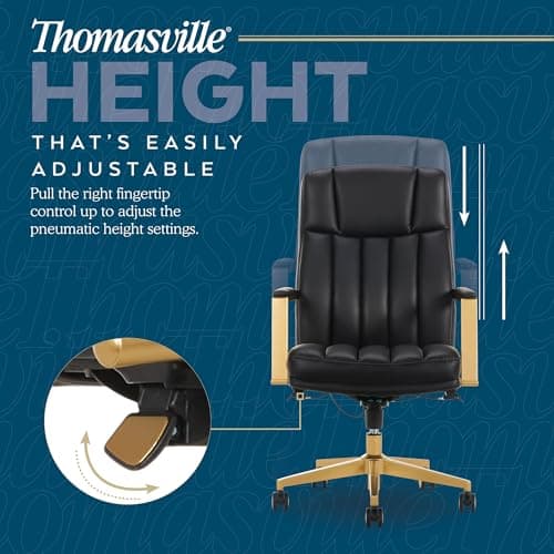 Thomasville® Lyndale Ergonomic Vegan Leather Mid-Back Office Chair, Black/Gold 6