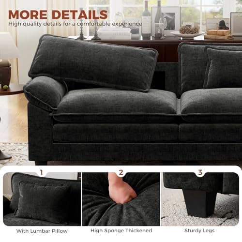 CDCASA 154" Oversized Modular Sectional Sofa, Comfy U-Shaped Cloud Couch w/ 3 Ottoman, 7-Seater Chenille Deep Seat Modern Sofa Couch for Living Room, Bedroom, Apartment, Office, Black 8