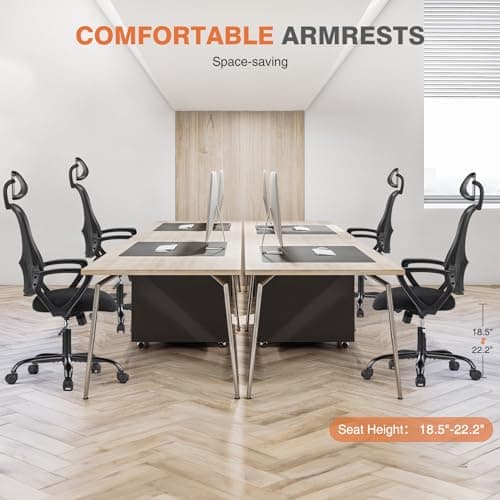 Sweetcrispy Office Computer Desk Chair, Ergonomic High-Back Mesh Rolling Work Chairs with Wheels and Adjustable Headrests, Comfortable Lumbar Support, Comfy Armrest for Home, Bedroom, Study,Black 7