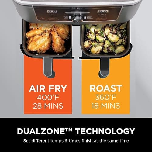 Ninja DZ401 Foodi 10 Quart 6-in-1 DualZone XL 2-Basket Air Fryer with 2 Independent Frying Baskets, Match Cook & Smart Finish to Roast, Broil, Dehydrate for Quick, Easy Family-Sized Meals, Grey 5