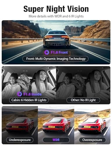 OMBAR Dash Cam Front and Inside, 5G WiFi GPS Dash Cam 4K+1080P Included 64GB Card with 3.18" LCD Screen, Dash Camera for Cars 24/7 Recording, Dash Camera with IR Night Vision, WDR, G-Sensor, App 6