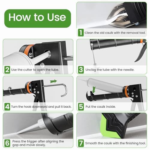 Professional Caulk Gun Kit with Caulk Remover Tool & Putty Knife - 5 in 1 Caulking Tool Set for Caulking Removal, Shower & Bathroom Caulk, Includes Caulking Gun Tool, Caulk Scraper Tool Spackle Knife 8