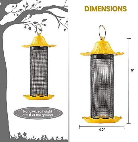 Finch Bird Feeders for Outside [Set of 2] 0.5 LB Capacity Yellow Wild Bird Feeders, Seeds Attracts Small Birds to Backyard & Garden. Tube Bird Feeders for Outdoors. 7