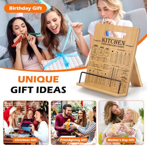 Bamboo Cookbook Stand for Kitchen Counter, Recipe Book Holder with Measurement Conversion Chart, Adjustable Cookbook Holder, Essential Accessories Women Gifts for Easter Birthday Mothers Day 7