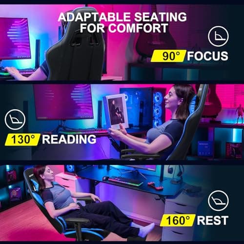 GTPLAYER Gaming Chair with Footrest, Ergonomic Computer Game Desk Chair, Reclining Game Chair Seat Height Adjustment, Swivel Rocker with Headrest and Lumbar (Blue) 4
