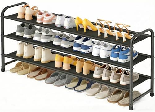 MISSLO 3-Tier Long Shoe Rack for Closet Shoe Organizer for Closet Floor Entryway Storage Stackable Wide Shoe Shelf Stores 24 Pairs of Men Sneakers, Black