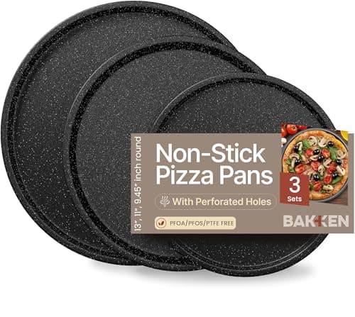 Gray Marble Non Stick Pizza Pans Set of 3 – Carbon Steel Pizza Baking Trays (9.45", 11.02", 12.99") for Oven Use, Durable, PFOA, PFOS, PTFE Free, Dishwasher Safe, Stain-resistant, Easy Cleanup