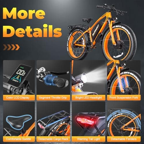 SURNAT Electric Bike for Adults - Dual Motor AWD 2000W 32MPH Ebike with 48v/22.5Ah Removable Battery, 26x4.0 Fat Tire Mountain Electric Bicycle, Hydraulic Disc Brake E-Bike for Men Women (Black) 8