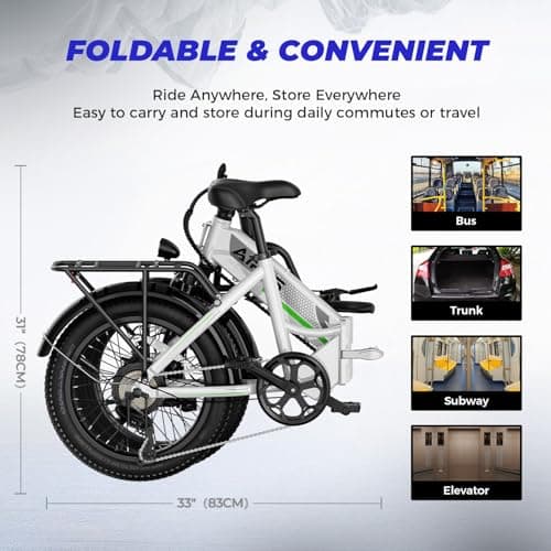Aipas A2 Folding Electric Bike, 20'' Fat Tire Electric Bike with 750W Peak Motor, 48V 12.8Ah Removable Battery, 28MPH Max Speed, 62 Mile Range, Step-Through Frame and 7-Speed with 2 Baskets 6