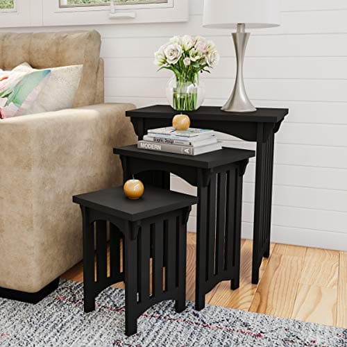 Nesting Tables-Set of 3, Traditional with Mission Style Legs for Living Room Coffee Tables or Nightstands-Home Accent Furniture by Lavish Home (Black)