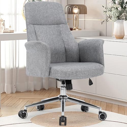 Luckyear Home Office Chair Desk Chair, Ergonomic Computer Chair Modern Linen Fabric Adjustable Height Task Chair with Rocking Backrest, Swivel Executive Chair for Home Office, Grey