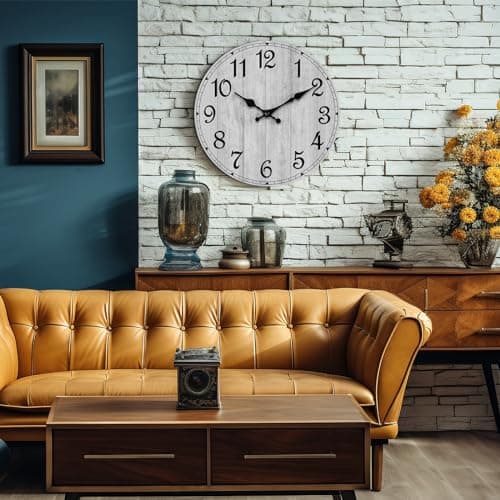 HYLANDA Wall Clock, Rustic Wall Clocks Battery Operated Silent Non Ticking, Country Round Wooden Clocks Farmhous Wall Decorative for Kitchen, Bathroom, Living Room (Gray 8 Inch) 9
