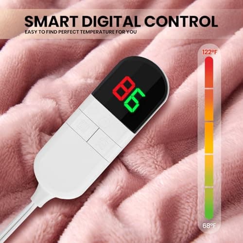 PTQ Electric Heated Blanket,Flannel & Sherpa Heated Throw Blanket 50"x60",Fast Heating Soft Fleece Blanket with 8 Heating Levels & 8H Auto Off-Pink 5