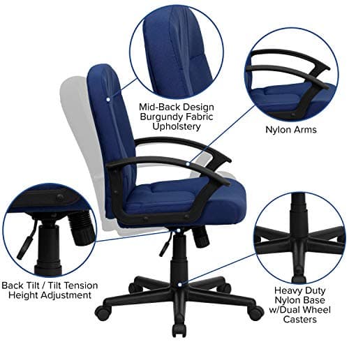 Flash Furniture Garver Mid-Back Navy Fabric Executive Swivel Office Chair with Nylon Arms 5