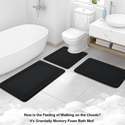 Grandaily Memory Foam Bath Mat Rug 24x16, Ultra Soft, Non-Slip and Absorbent Bathroom Rugs, Machine Wash Dry, Comfortable Bath Carpet for Bathroom Floor, Tub and Shower, Black 9