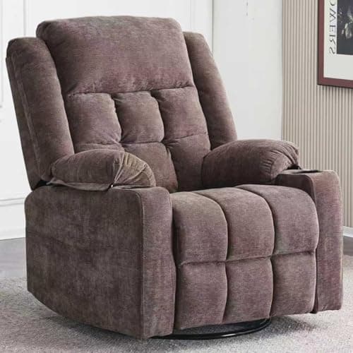 Ketaiyou Power Swivel Rocker Recliner Massage Chair, USB and Type-C Ports, Electric Recliner Glider Reading Chairs Living Room, Upholstered Soft Fabric Reclining Sofa Chair (Fabric Coffee), TYD9911 7