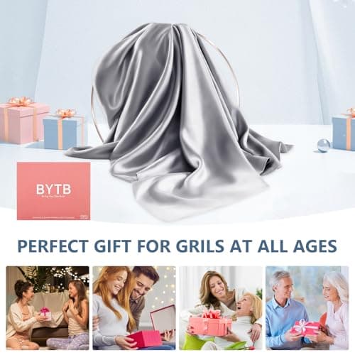 BYTB Silk Pillow Cases Queen Size 100% Mulberry Silk Pillowcase for Hair and Skin 22 Momme Both Side Grade 6A Silk Cooling Soft Breathable 20 x 30 Inches with Hidden Zipper 1PC, Grey 7